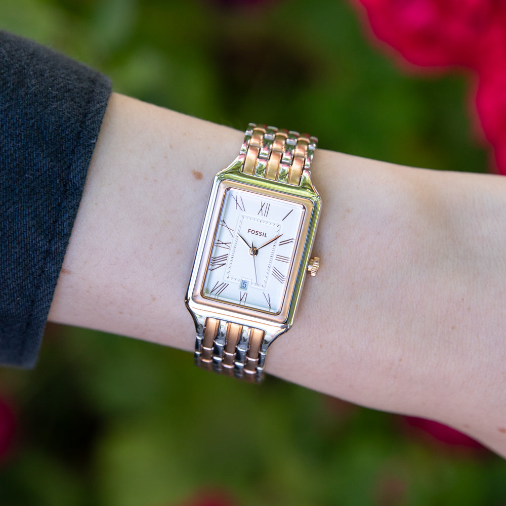 Fossil Raquel Three Hand White Dial Two Tone Steel Strap Watch For Women - ES5222 Buy Now By Fossil