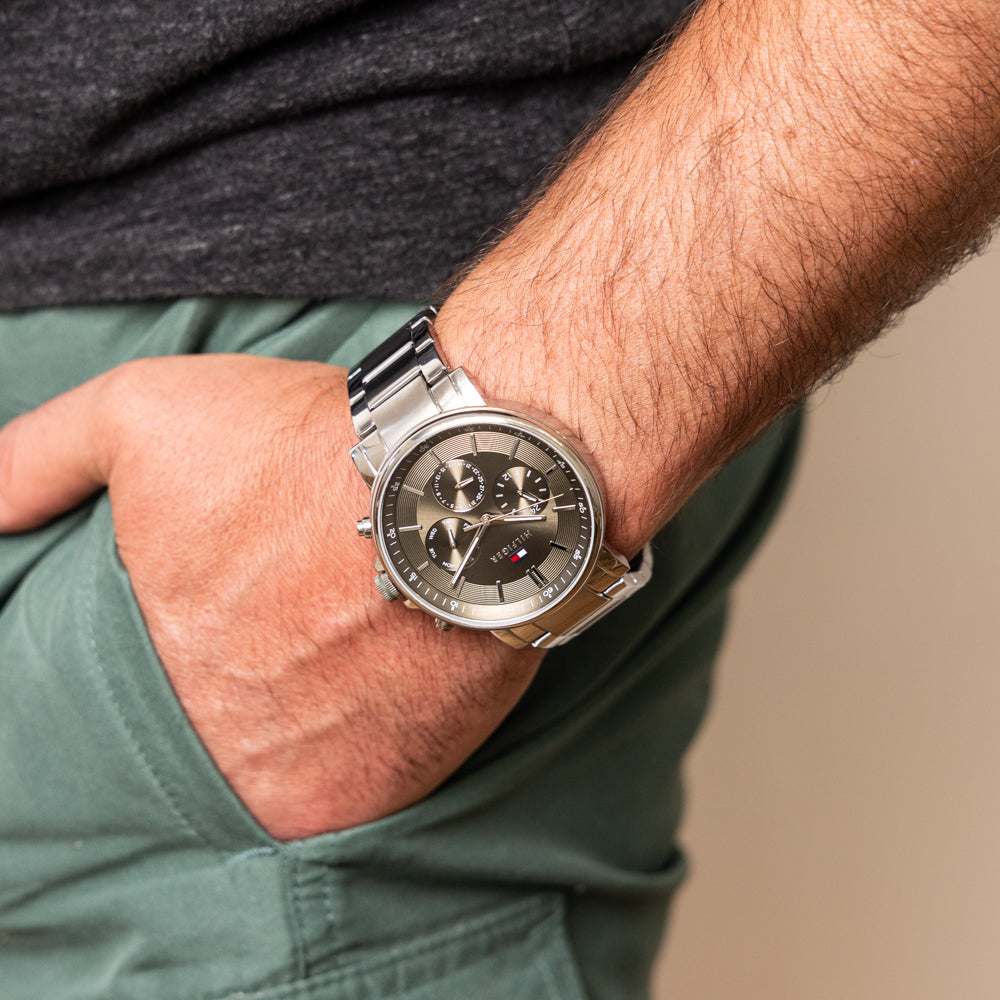 Tommy Hilfiger Tyson Chronograph Green Dial Silver Steel Strap Watch For Men - 1710587 Buy Now By Tommy Hilfiger