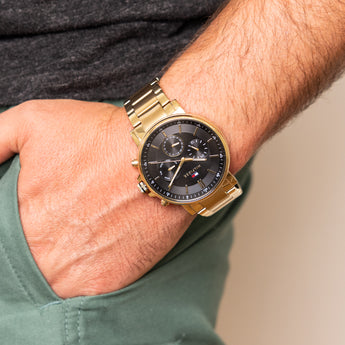 Tommy Hilfiger Tyson Chronograph Black Dial Gold Steel Strap Watch For Men - 1710589 Buy Now By Tommy Hilfiger