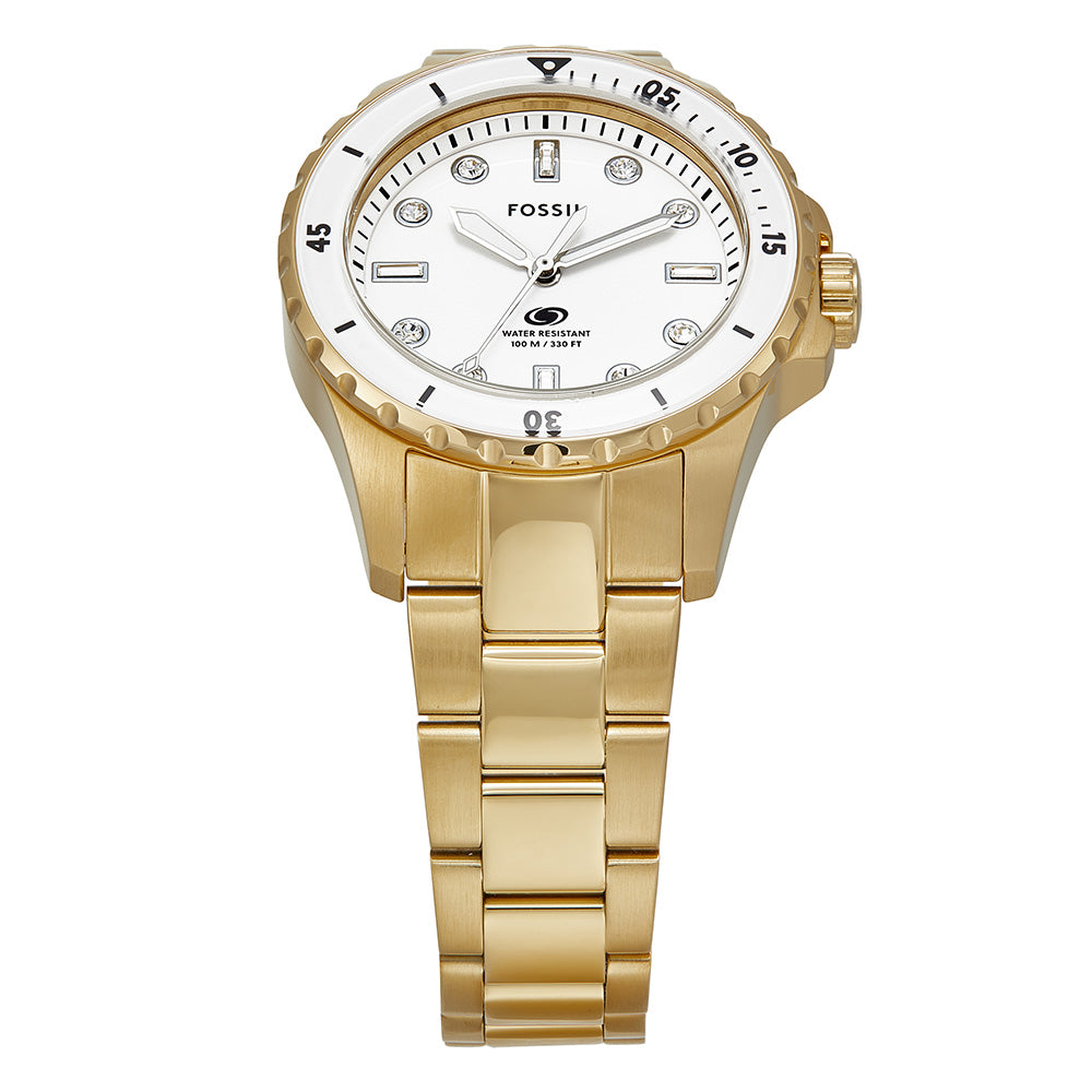 Fossil Blue Dive Three Hand White Dial Gold Steel Strap Watch For Women - ES5350 Buy Now By Fossil