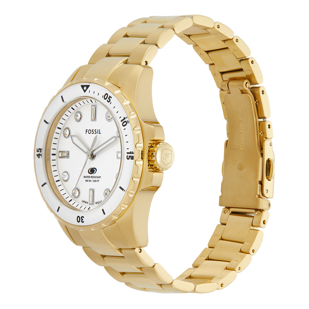 Fossil Blue Dive Three Hand White Dial Gold Steel Strap Watch For Women - ES5350 Buy Now By Fossil