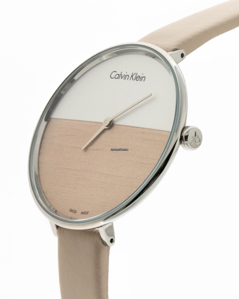 Calvin Klein Rise White Beige Dial Beige Leather Strap Watch for Women - K7A231XH Buy Now By Calvin Klein