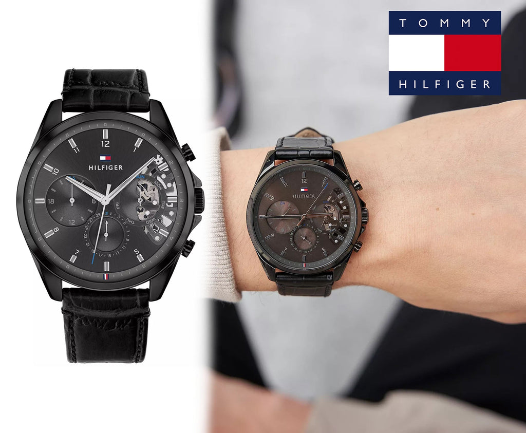 Tommy Hilfiger Baker Chronograph Black Dial Black Leather Strap Watch For Men - 1710452 Buy Now By Tommy Hilfiger