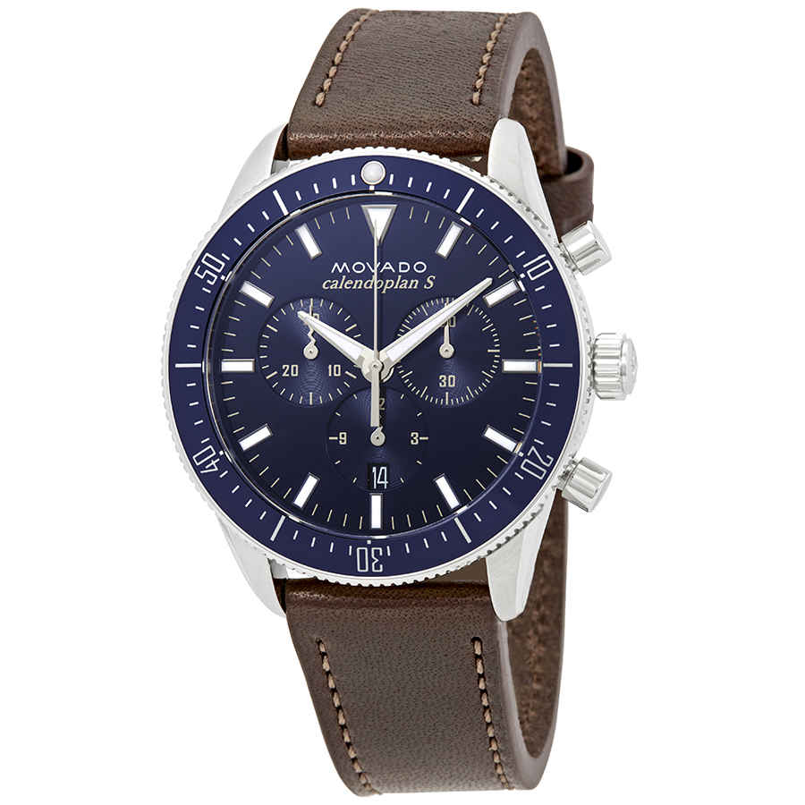 Movado Heritage 29mm Chronograph Blue Dial Brown Leather Strap Watch For Men - 3650061 Buy Now By Movado