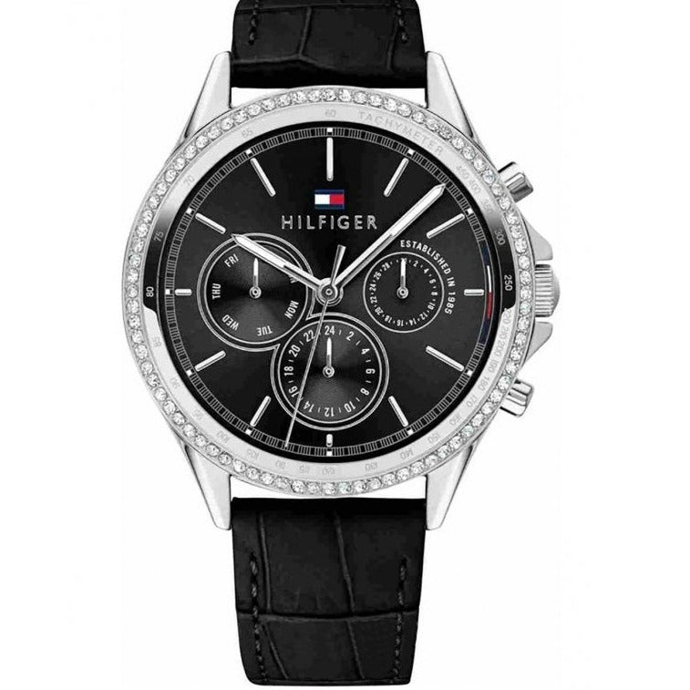 Tommy Hilfiger Ari Diamonds Black Dial Black Leather Strap Watch for Women - 1781981 Buy Now By Tommy Hilfiger