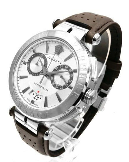 Versace Aion Chronograph White Dial Brown Leather Strap Watch for Men - VBR010017 Buy Now By Versace
