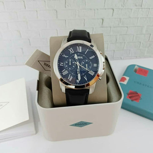 Fossil Grant Chronograph Blue Dial Black Leather Strap Watch for Men - FS4990 Buy Now By Fossil