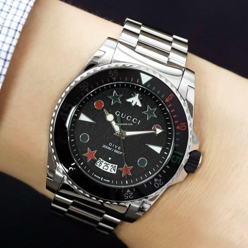 Gucci Dive Quartz Black Dial Silver Steel Strap Watch For Men - YA136221 Buy Now By Gucci