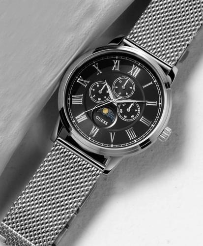 Guess Delancey Black Dial Silver Mesh Bracelet Watch for Men - W0871G1 Buy Now By Guess