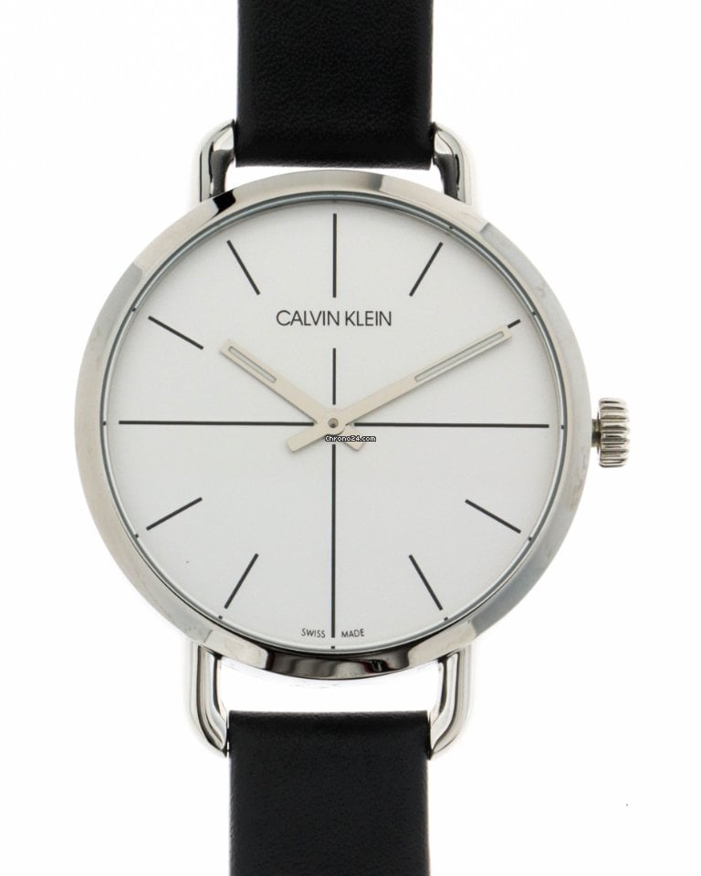 Calvin Klein Even Silver Dial Black Leather Strap Watch for Men - K7B211CY Buy Now By Calvin Klein