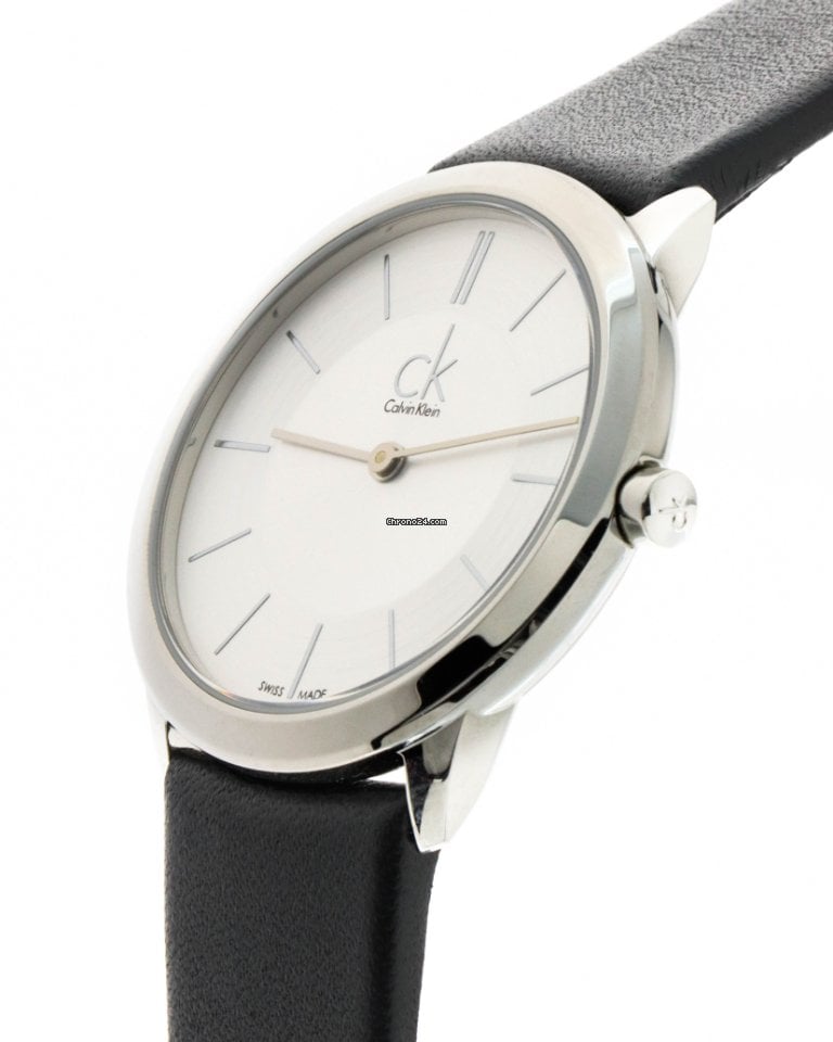 Calvin Klein Minimalist White Dial Black Leather Strap Watch for Men - K3M211C6 Buy Now By Calvin Klein