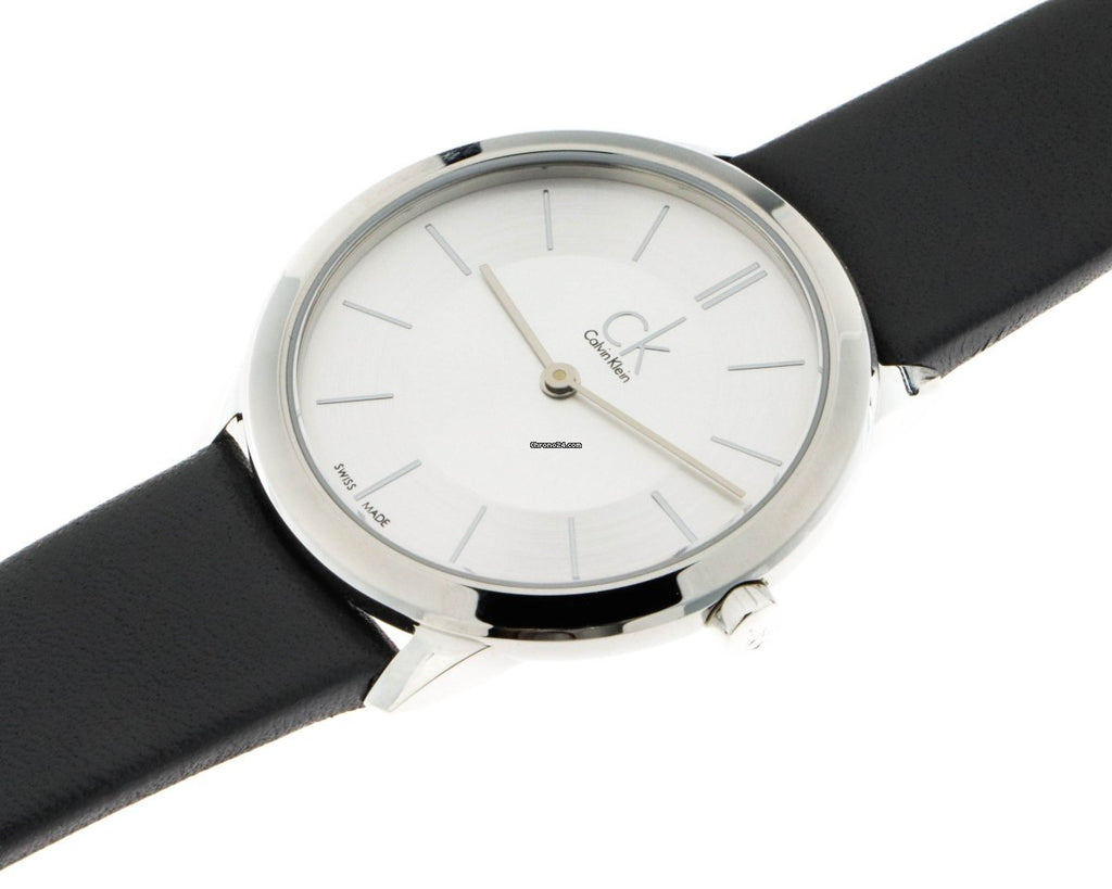 Calvin Klein Minimal Silver Dial Black Leather Strap Watch for Women - K3M221C6 Buy Now By Calvin Klein