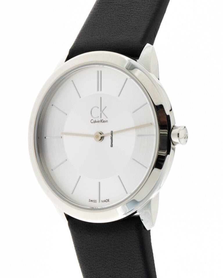 Calvin Klein Minimal Silver Dial Black Leather Strap Watch for Women - K3M221C6 Buy Now By Calvin Klein