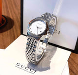 Gucci G Timeless Diamonds Mother of Pearl Dial Silver Steel Strap Watch For Women - YA126510 Buy Now By Gucci
