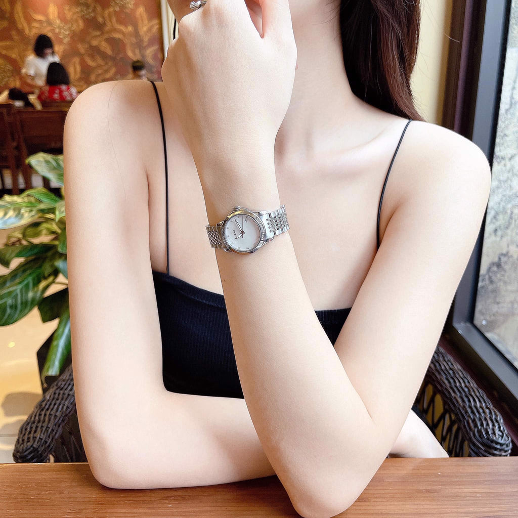 Gucci G Timeless Diamonds Mother of Pearl Dial Silver Steel Strap Watch For Women - YA126510 Buy Now By Gucci