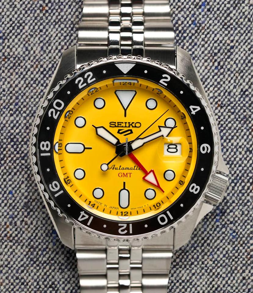 Seiko 5 Sport SKX GMT US Special Creation Automatic Yellow Dial Silver Steel Strap Watch for Men - SSK017K1 Buy Now By Seiko