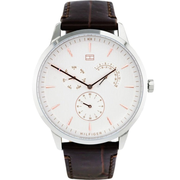 Tommy Hilfiger Brad Chronograph White Dial Brown Leather Strap Watch For Men - 1710389 Buy Now By Tommy Hilfiger