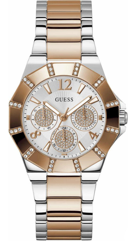 Guess Sunray Multifunction Crystals Silver Dial Two Tone Steel Strap Watch For Women - GW0616L3 Buy Now By Guess