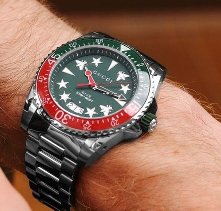 Gucci Dive Quartz Green Dial Silver Steel Strap Watch For Men - YA136222 Buy Now By Gucci