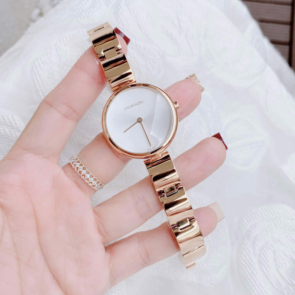 Calvin Klein Wavy White Dial Rose Gold Steel Strap Watch for Women - K9U23646 Buy Now By Calvin Klein