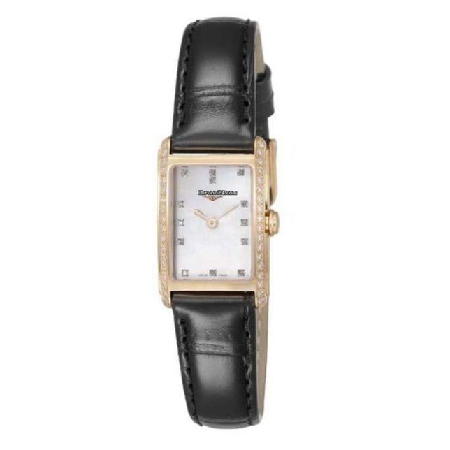 Longines Dolcevita Diamonds Mother of Pearl White Dial Black Leather Strap Watch for Women - L5.258.8.87.0 Buy Now By Longines