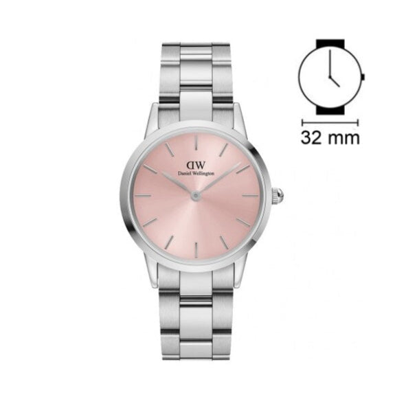 Daniel Wellington Iconic Link Pink Dial Silver Steel Strap Watch For Women - DW00100327 Buy Now By Daniel Wellington