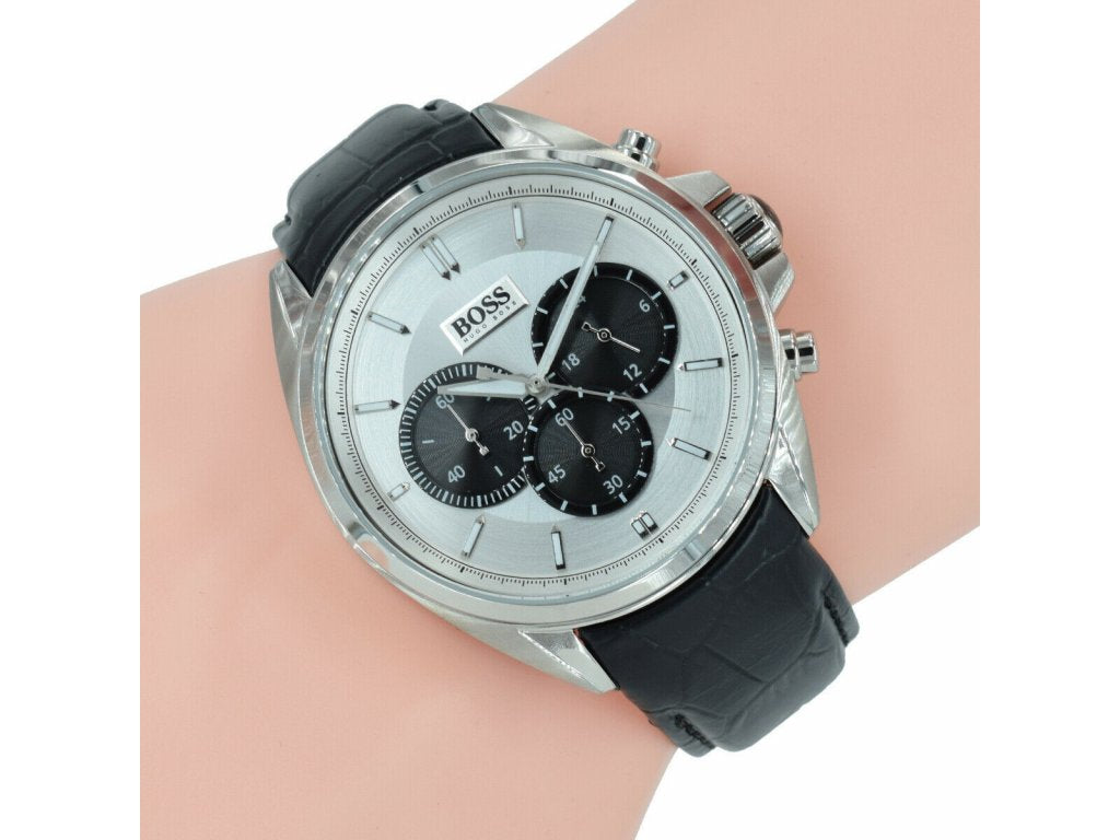 Hugo Boss Casual Chronograph Silver Dial Black Leather Strap Watch For Men - HB1512880 Buy Now By Hugo Boss
