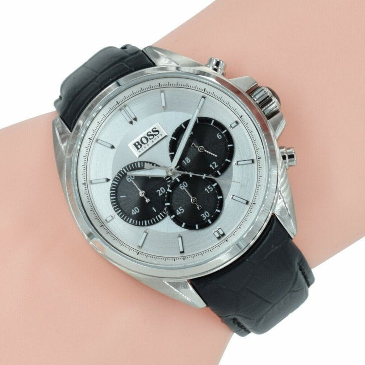 Hugo Boss Driver Chronograph Quartz Silver Dial Black Leather Strap Watch For Men - 1512880 Buy Now By Hugo Boss