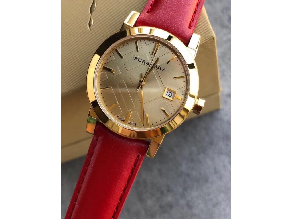 Burberry The City Gold Dial Red Leather Strap Watch for Women - BU9140 Buy Now By Burberry