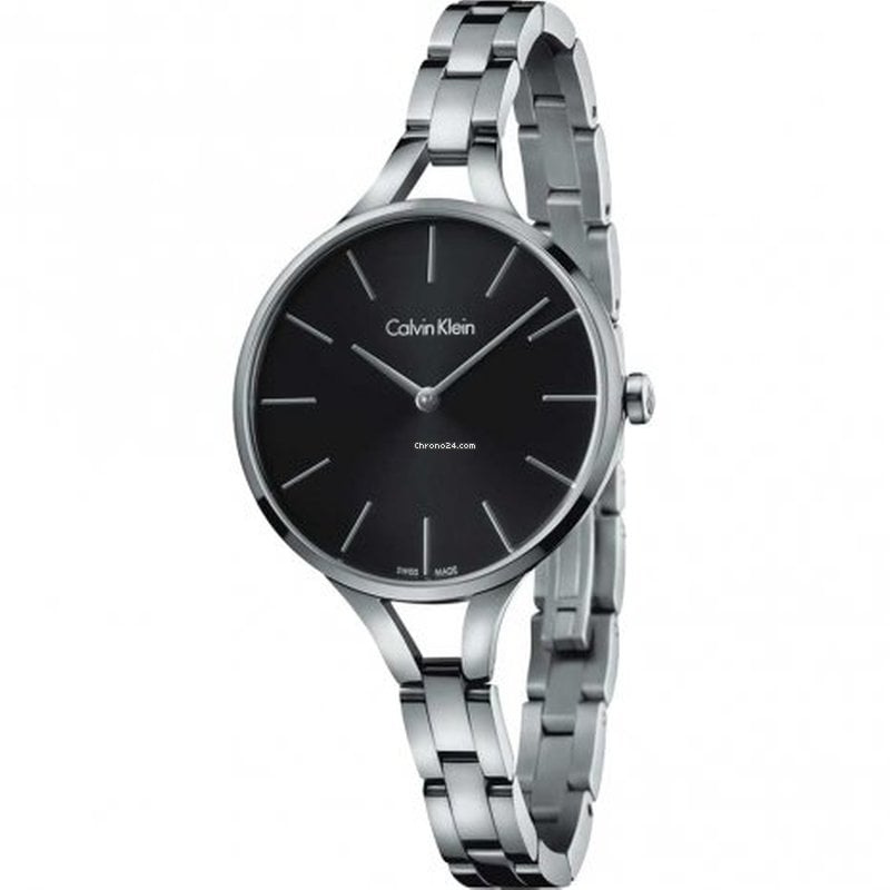 Calvin Klein Graphic Black Dial Silver Steel Strap Watch for Women - K7E23141 Buy Now By Calvin Klein