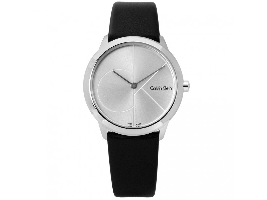 Calvin Klein Minimal Silver Dial Black Leather Strap Watch for Men - K3M221CY Buy Now By Calvin Klein