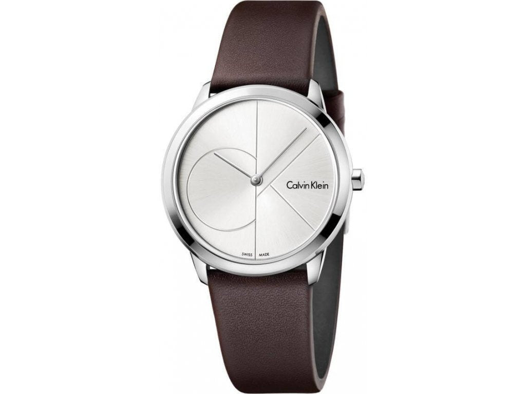 Calvin Klein Minimal Silver Dial Brown Leather Strap Watch for Men - K3M221G6 Buy Now By Calvin Klein