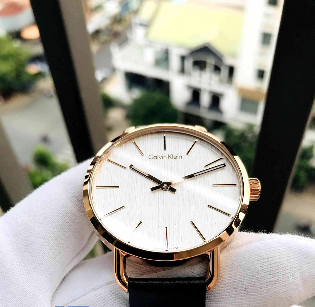 Calvin Klein Even Silver Dial Brown Leather Strap Watch for Men - K7B216G6