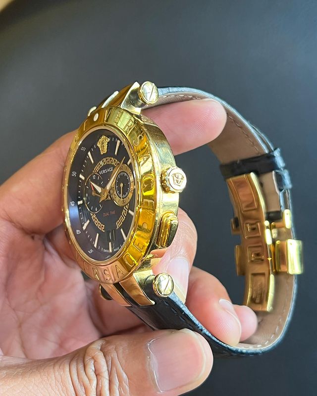 Versace V-Race Quartz Black Dial Black Leather Strap Watch For Men - VEBV00119 Buy Now By Versace