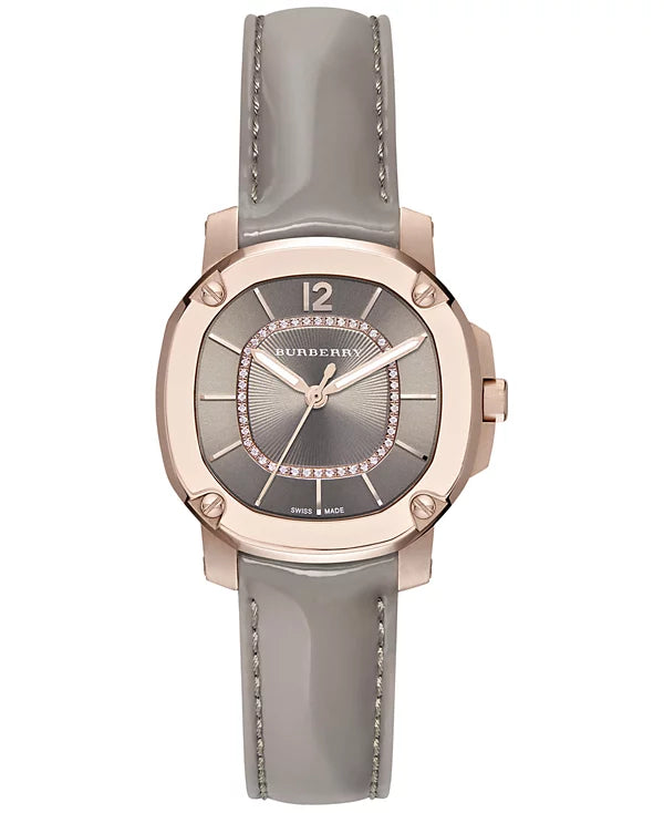 Burberry Britain Diamonds Grey Dial Grey Leather Strap Watch for Women - BBY1810 Buy Now By Burberry