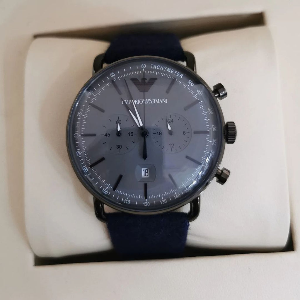 Emporio Armani Aviator Quartz Grey Dial Blue Fabric Strap Watch For Men - AR11144 Buy Now By Emporio Armani