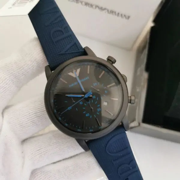 Emporio Armani Luigi Chronograph Black Dial Blue Rubber Strap Watch For Men - AR11023 Buy Now By Emporio Armani