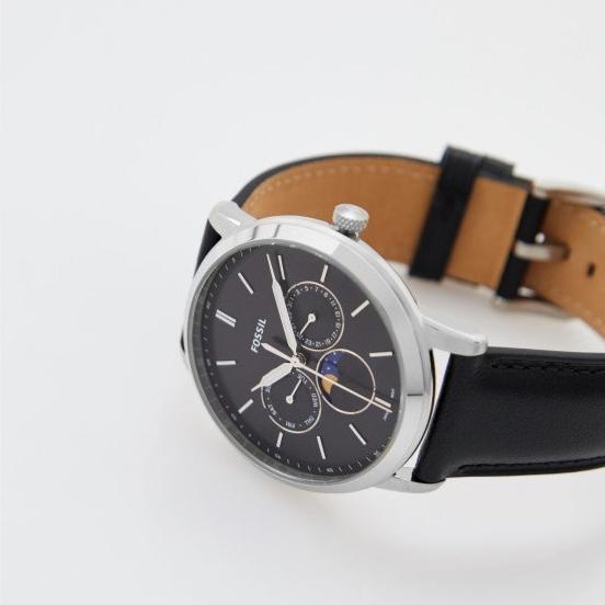 Fossil Neutra Minimalist Moonphase Black Dial Black Leather Strap Watch for Men - FS5904 Buy Now By Fossil