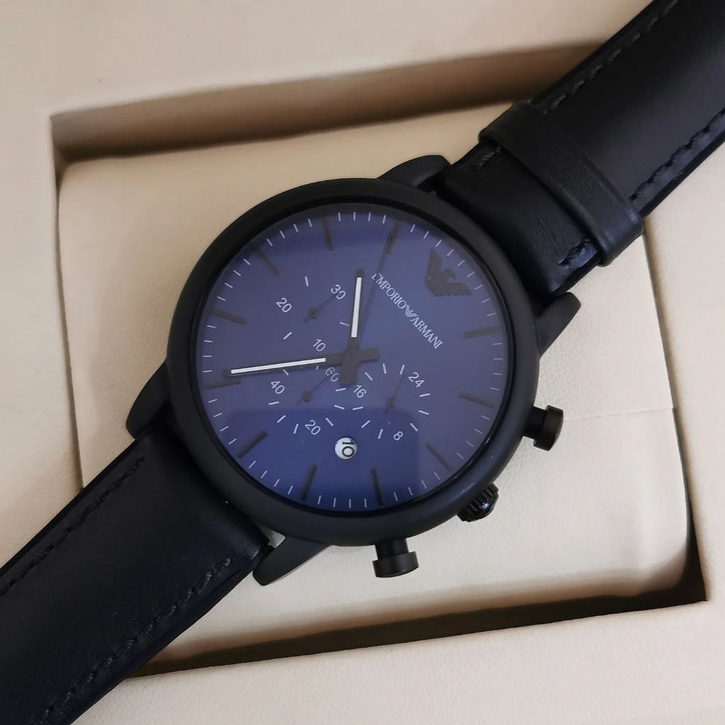 Emporio Armani Luigi Analog Blue Dial Black Leather Strap Watch For Men - AR11351 Buy Now By Emporio Armani