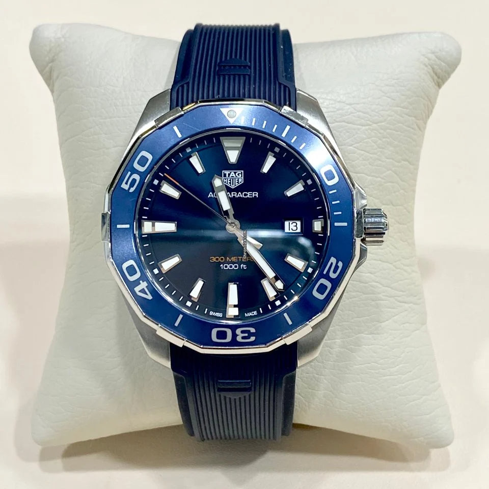 Tag Heuer Aquaracer Quartz Blue Dial Blue Rubber Strap Watch for Men - WAY101C.FT6153 Buy Now By Tag Heuer