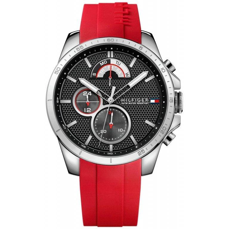 Tommy Hilfiger Decker Quartz Black Dial Red Rubber Strap Watch for Men - 1791351 Buy Now By Tommy Hilfiger