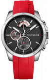Tommy Hilfiger Decker Quartz Black Dial Red Rubber Strap Watch for Men - 1791351 Buy Now By Tommy Hilfiger