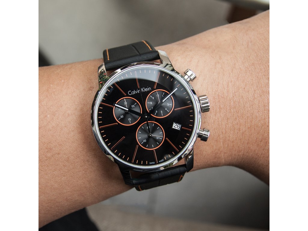 Calvin Klein City Chronograph Black Dial Black Leather Strap Watch for Men - K2G271C1 Buy Now By Calvin Klein