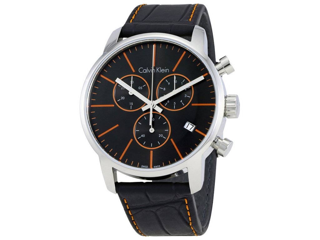 Calvin Klein City Chronograph Black Dial Black Leather Strap Watch for Men - K2G271C1 Buy Now By Calvin Klein