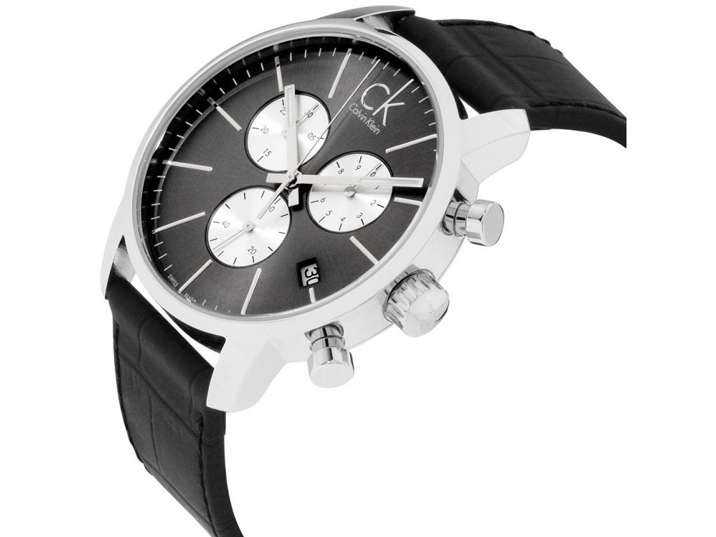 Calvin Klein City Chronograph Black Dial Black Leather Strap Watch for Men - K2G271CX Buy Now By Calvin Klein