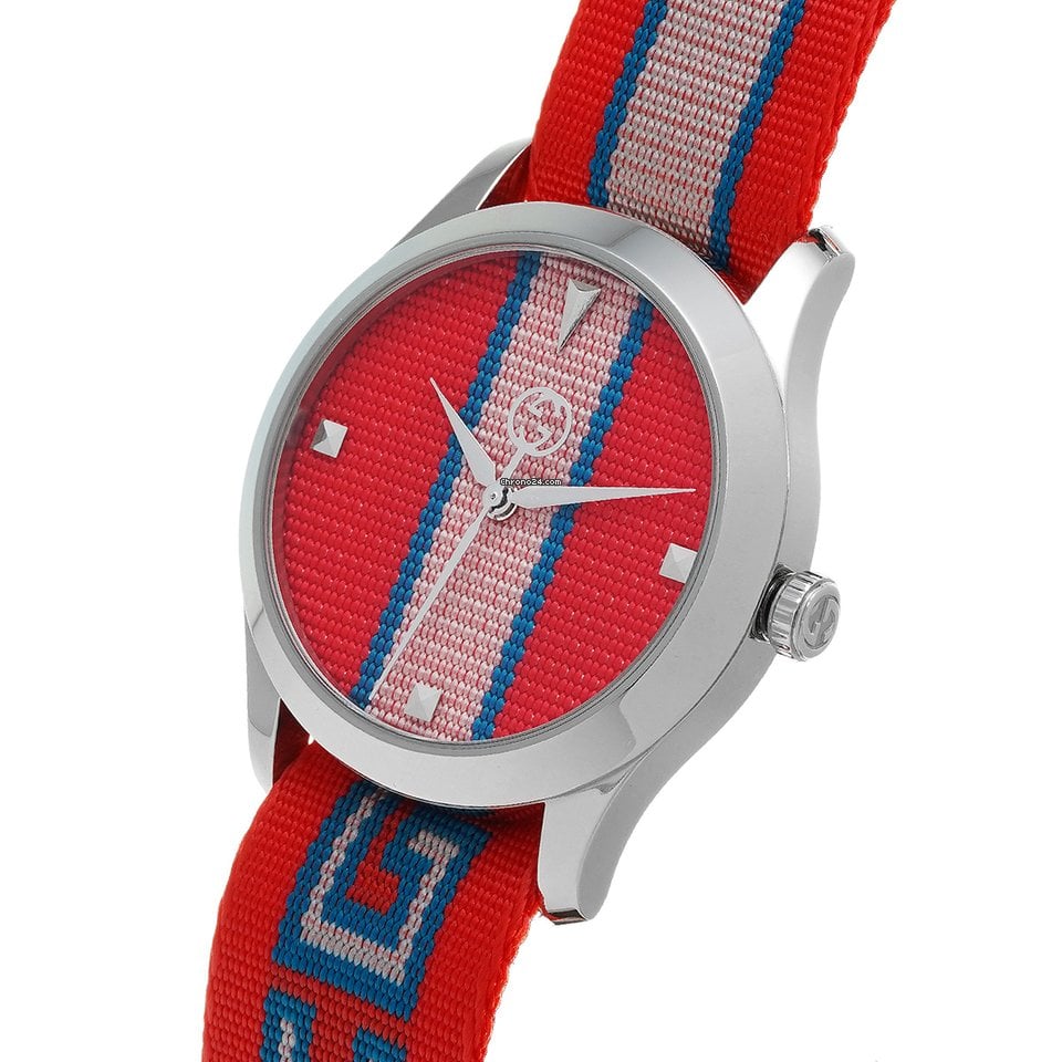 Gucci G Timeless Quartz Red Dial Two Tone NATO Strap Watch For Men - YA1264070 Buy Now By Gucci
