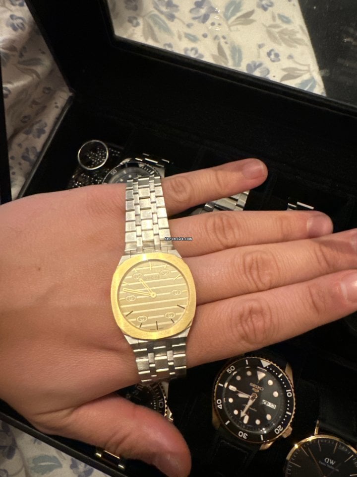 Gucci 25H Quartz Gold Dial Silver Steel Strap Watch for Women - YA163403 Buy Now By Gucci