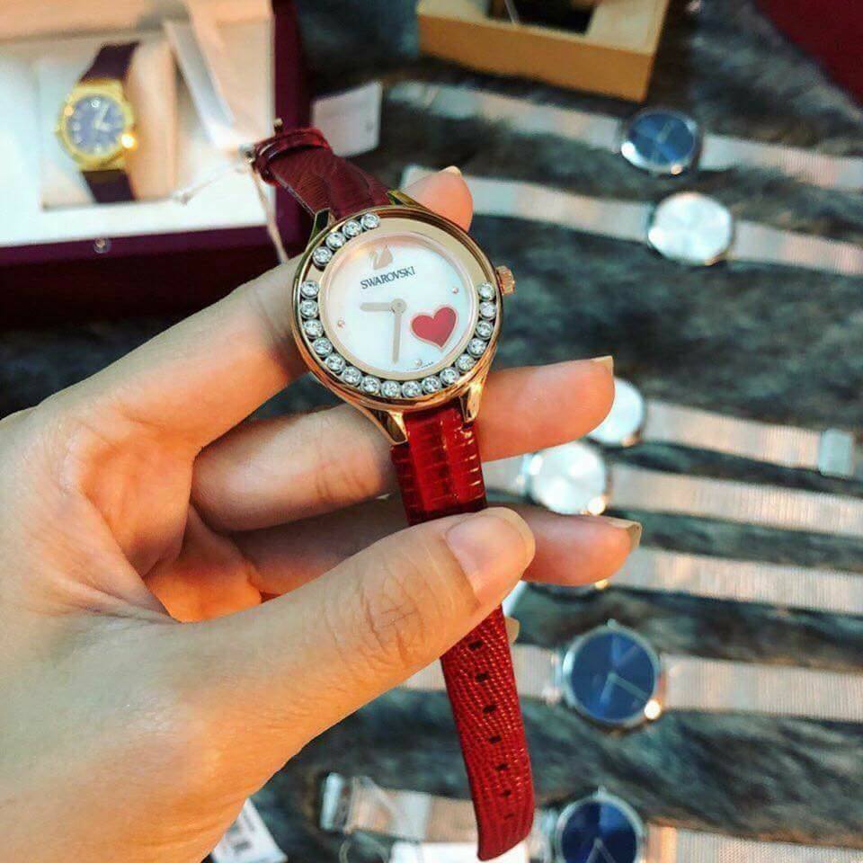 Swarovski Lovely Crystals Analog White Dial Red Leather Strap Watch for Women - 5297584 Buy Now By Swarovski