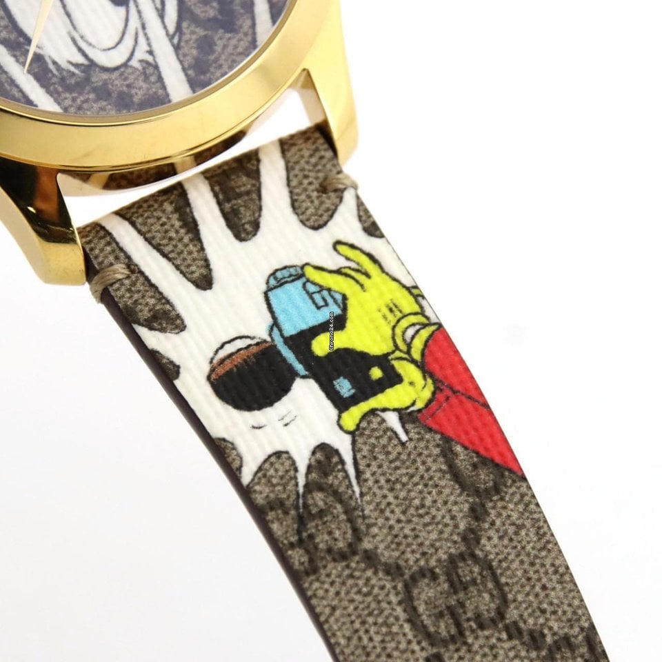 Gucci G Timeless Disney Donald Duck Brown Dial Brown Leather Strap Watch For Women - YA1264167 Buy Now By Gucci