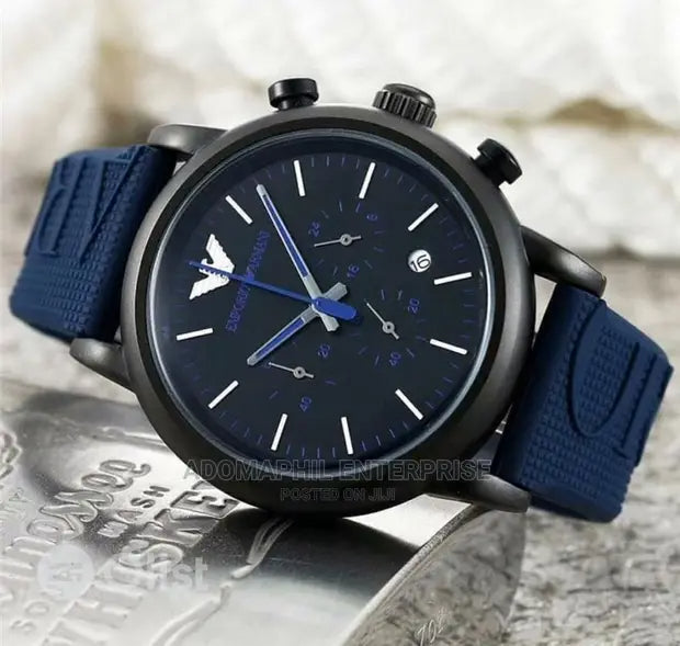 Emporio Armani Luigi Chronograph Black Dial Blue Rubber Strap Watch For Men - AR11023 Buy Now By Emporio Armani